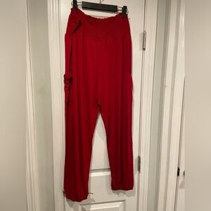 Red Smocked Elastic Waist Size 3X Pull On Harem Pants Joggers Flowy Comfy